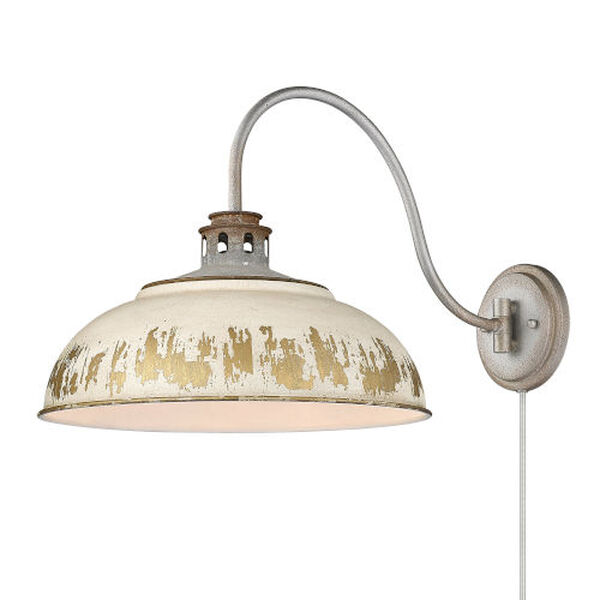 Kinsley Aged Galvanized Steel One-Light Articulating Wall Sconce with Antique Ivory Shade, image 3